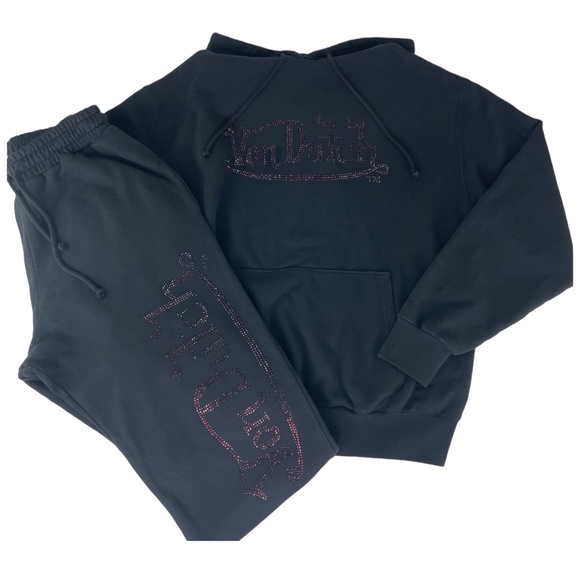 Von Dutch Sweatsuit (2 Pieces) Rhinestones Black and Purple - Mens Sz L - Picture 2 of 16